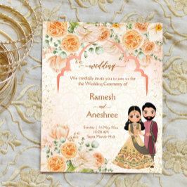 Lámina Flores de rosa pareja de indios invitados a la bod