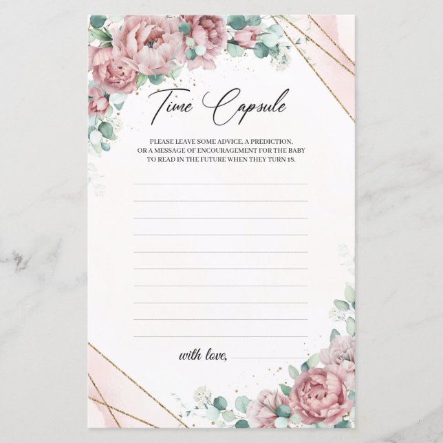 Lámina Flores de Rubor rosas eucalipto oro Tiempo Cápsula (Anverso)