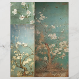 Lámina Flores de verde y manzana anticuadas Chinoiserie 1