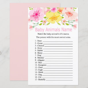 Lámina Flores Delicadas Bebés Animales Nombre Juego