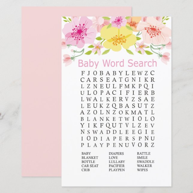 Lámina Flores Delicadas Juego de búsqueda de palabras de  (Anverso / Reverso)