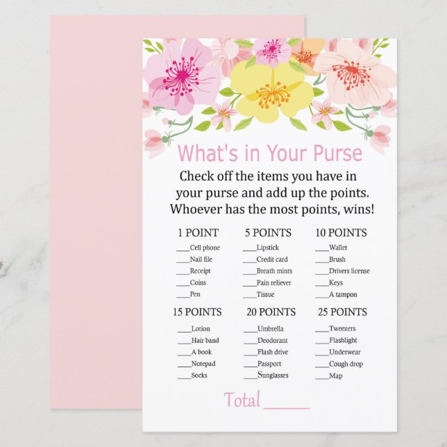 Lámina Flores Delicadas ¿Qué hay en tu juego de bolsos? (Anverso / Reverso)