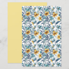 Lámina Flores Elegantes de Jardín Amarillas y Azules
