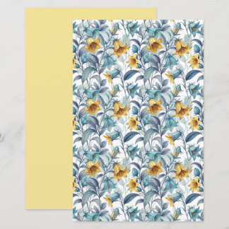 Lámina Flores Elegantes de Jardín Amarillas y Azules