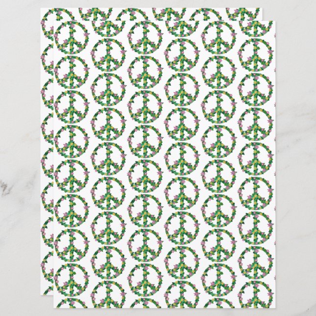 Lámina Flores florales rosadas y amarillas signos de paz  (Anverso / Reverso)