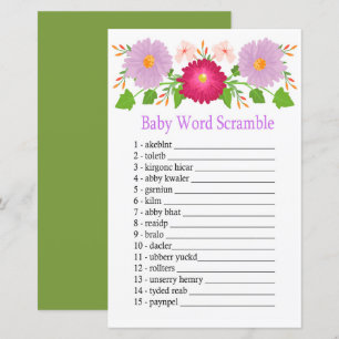 Lámina Flores moradas burdeos Baby Shower Word Search Ga