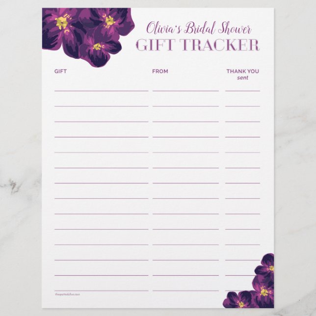 Lámina Flores moradas Gift Tracker Log de Doble cara (Anverso)
