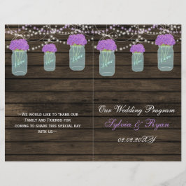 Lámina Flores moradas Mason Jars Barn Wood Boda