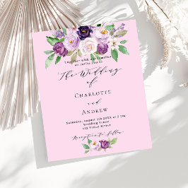 Lámina Flores moradas rosadas invitación a matrimonio pre