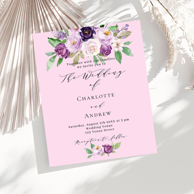 Lámina Flores moradas rosadas invitación a matrimonio pre (Subido por el creador)