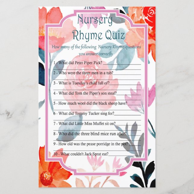 Lámina Flores naranjas Rhyme Prueba de Nursery juego de d (Anverso)