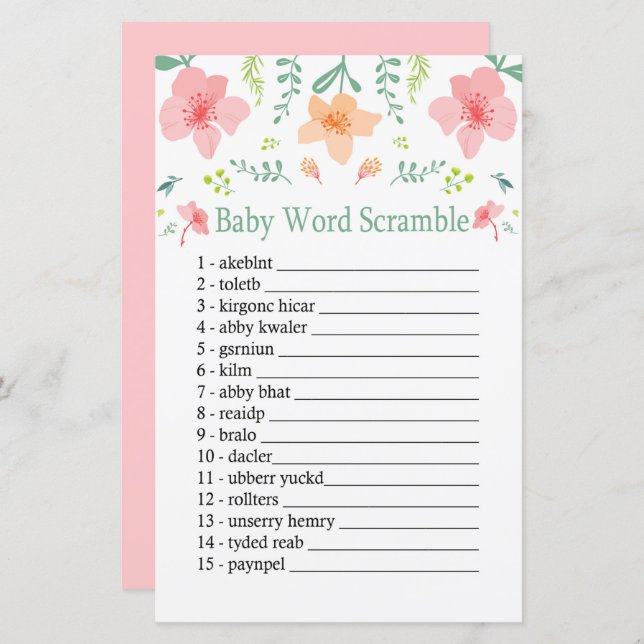 Lámina Flores pasteles Juego de peleas de palabras del be (Anverso / Reverso)