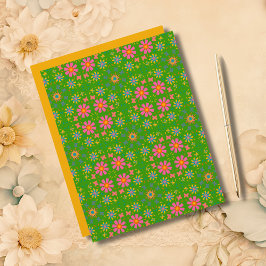 Lámina Flores retro Naranja azul rosado mariposas