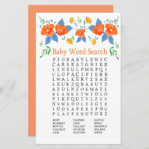 Lámina Flores rojas Baby Shower Word Search Game