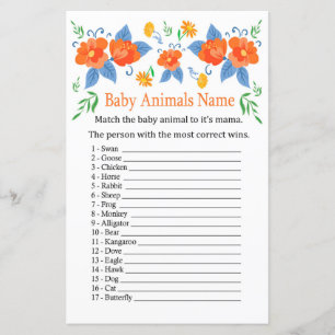 Lámina Flores rojas Bebé Animales Nombre Juego