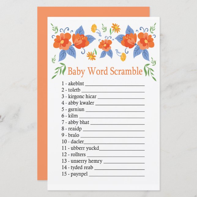 Lámina Flores rojas Juego de peleas de palabras del bebé (Anverso / Reverso)