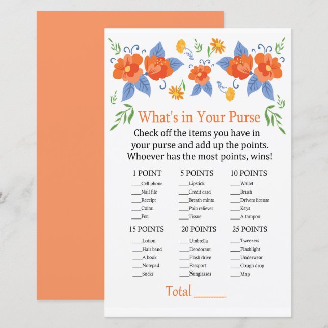 Lámina Flores rojas ¿Qué hay en tu juego de bolsos? (Anverso / Reverso)