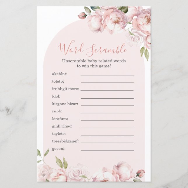 Lámina Flores Rosa Chica Bebé En Palabras De Bloom Scramb (Anverso)