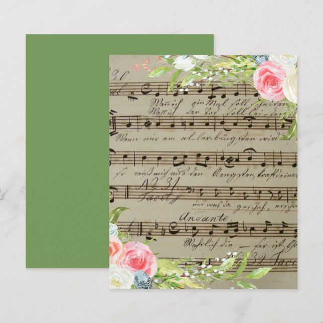 Lámina Flores Rosa En Papel De Libro De Crapbook De Músic (Anverso / Reverso)