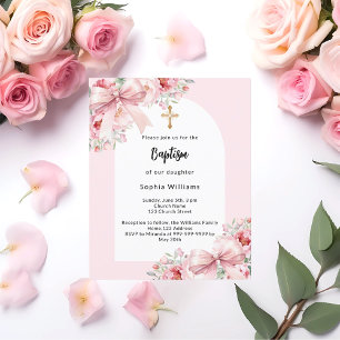 Lámina Flores rosadas arca invitación al bautismo chica