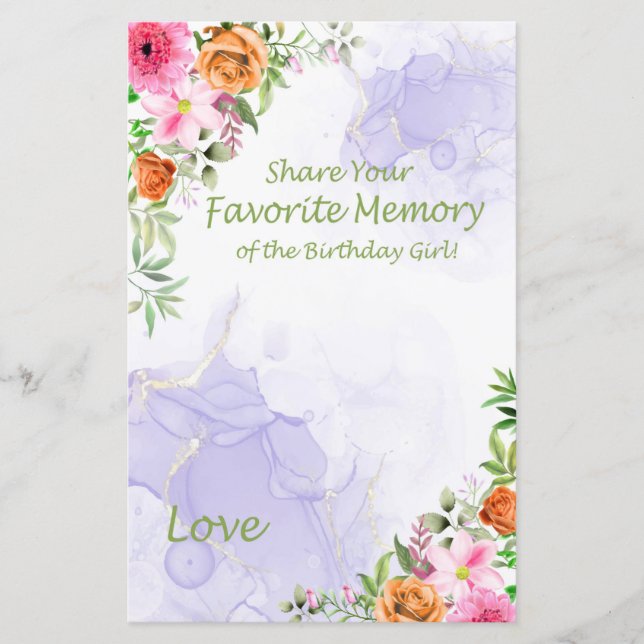 Lámina Flores rosadas Memoria favorita del Chica de cumpl (Anverso)