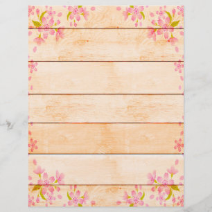 Lámina Flores rosadas sobre madera
