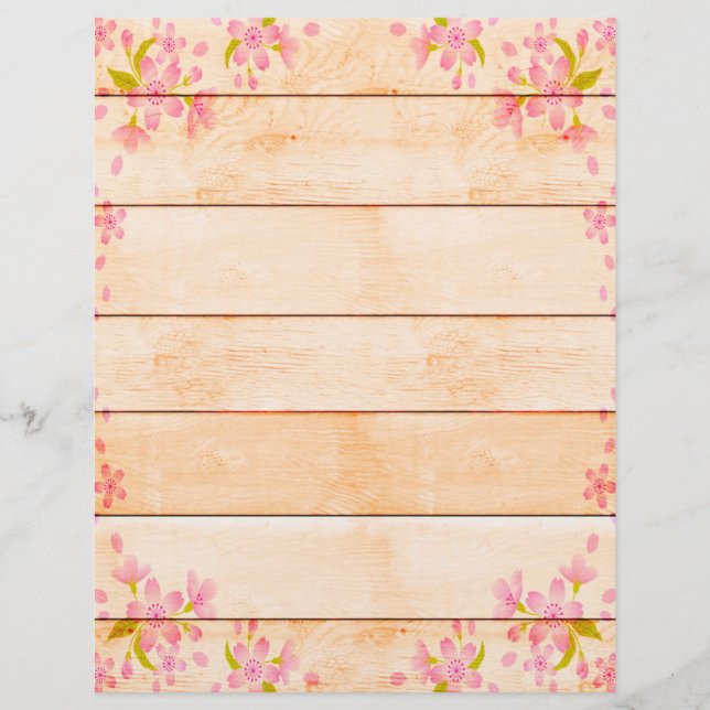 Lámina Flores rosadas sobre madera (Anverso)