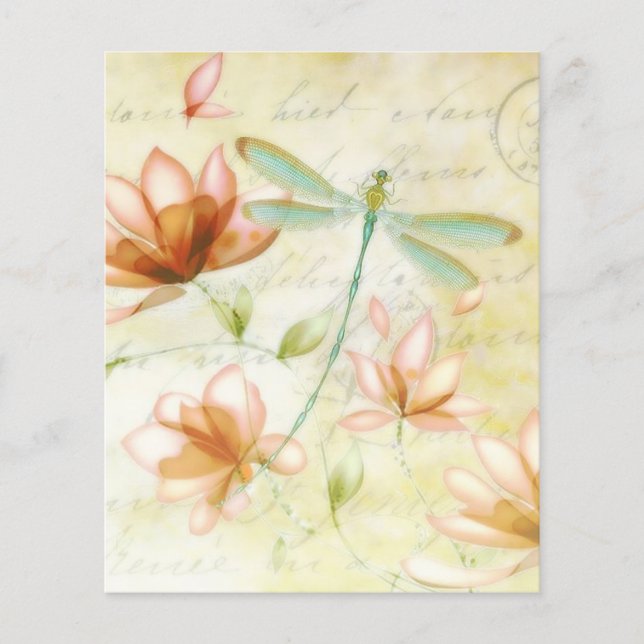 Lámina Flores rosadas y libélula (Anverso)