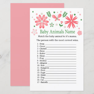 Lámina Flores rosas animales bebés Juego de nombres