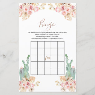 Lámina Flores rosas de Baby Shower Bingo Boho Cactus