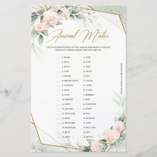 Lámina Flores rosas turcas eucalipto oro Masas animales (Anverso)