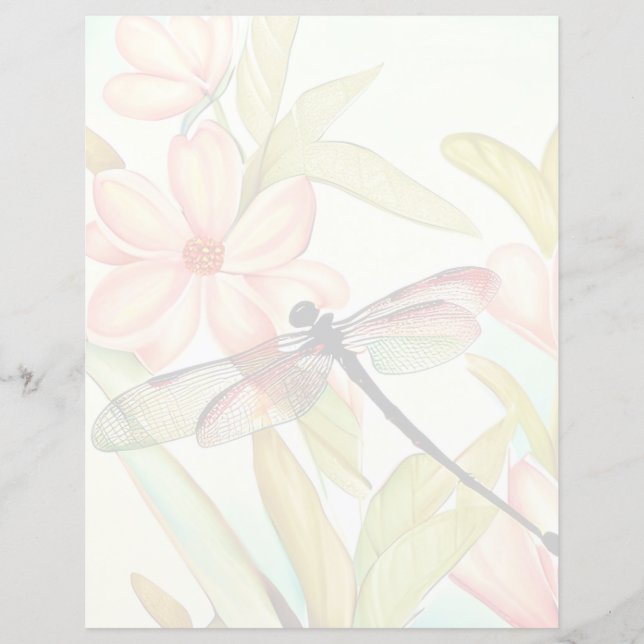 Lámina Flores rosas y libélula (Anverso)