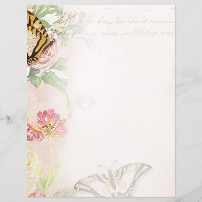 Lámina Flores rosas y mariposas (Anverso)