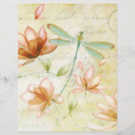 Lámina Flores rosas y papel de origami de libélula