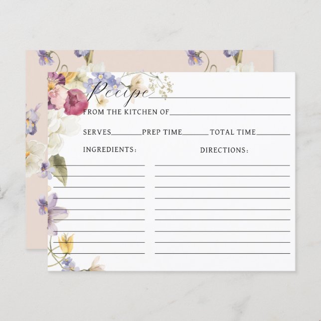 Lámina Flores salvajes Boho Bridal Shower Receta (Anverso / Reverso)