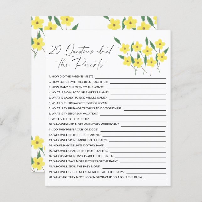 Lámina Flores silvestres - 20 preguntas sobre los padres (Anverso / Reverso)