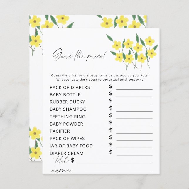 Lámina Flores silvestres adivinan el precio del juego (Anverso / Reverso)