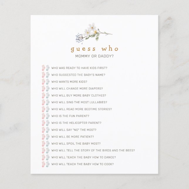 Lámina Flores silvestres adivinan quién es el juego de Ba (Anverso)