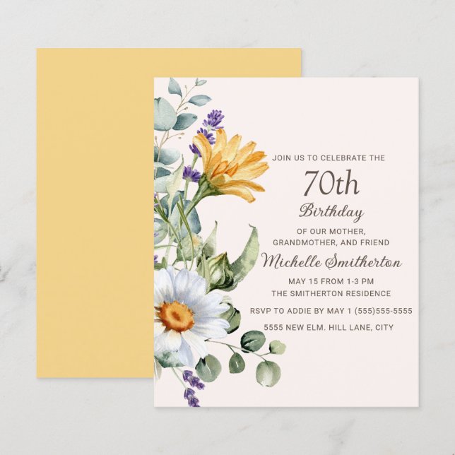 Lámina Flores silvestres amarillas White Daisies 70º cump (Anverso / Reverso)