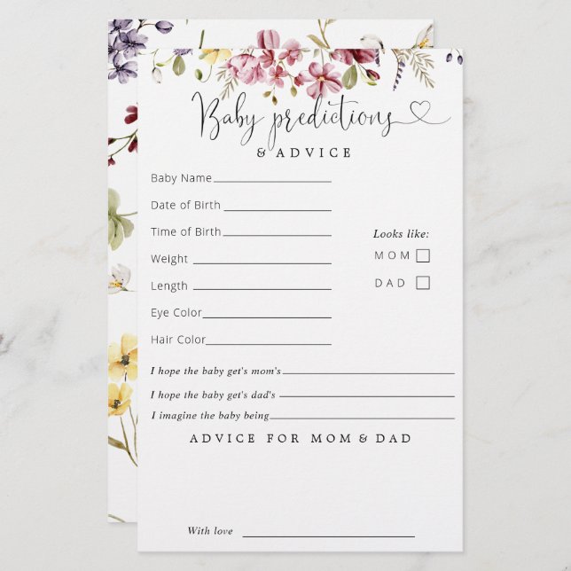 Lámina Flores Silvestres Bebé En Los Consejos De Predicci (Anverso / Reverso)