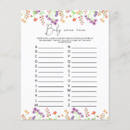 Lámina Flores silvestres Juego de carreras de nombres de 