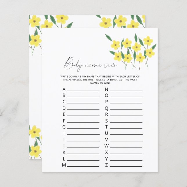 Lámina Flores silvestres Juego de carreras de nombres de  (Anverso / Reverso)