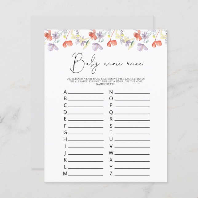 Lámina Flores silvestres Juego de carreras de nombres de  (Anverso / Reverso)