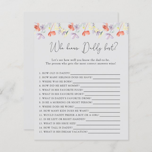 Lámina Flores silvestres que conoce mejor a DADDY (Anverso / Reverso)