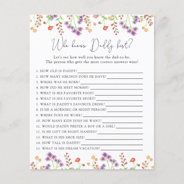 Lámina Flores silvestres que conoce mejor a DADDY (Anverso)