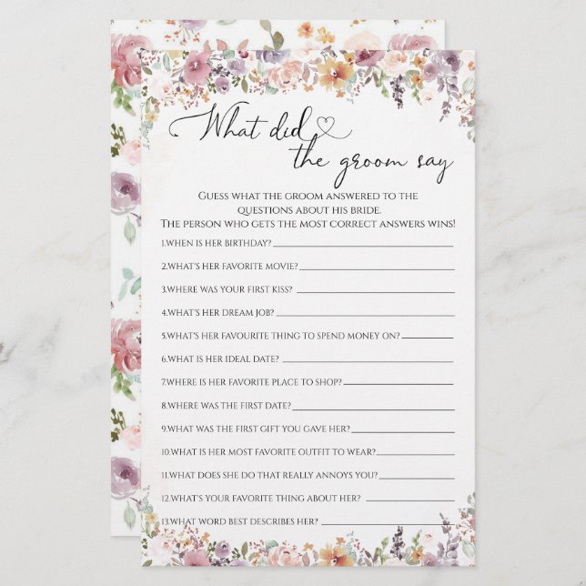 Lámina Flores silvestres ¿Qué dijo el novio en la fiesta  (Anverso / Reverso)