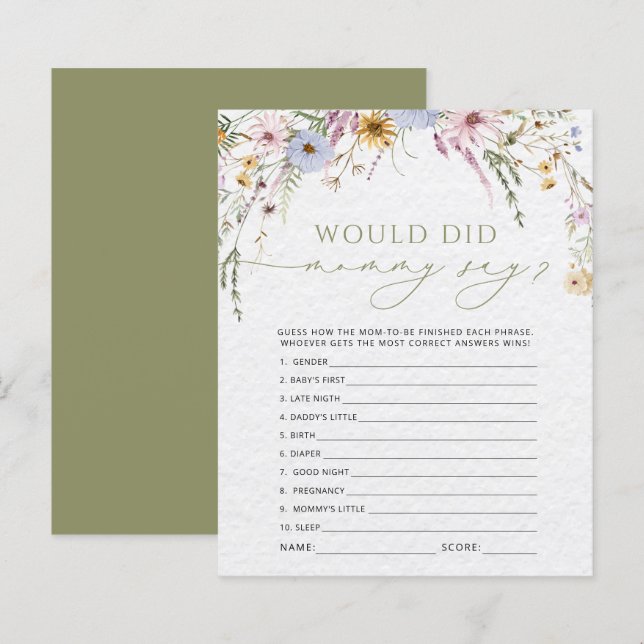 Lámina Flores silvestres qué dijo mamá en el juego de Bab (Anverso / Reverso)