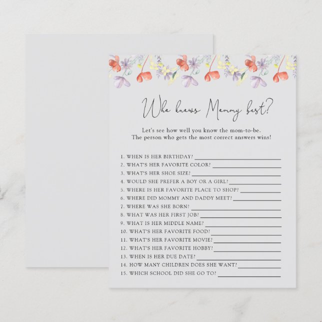 Lámina Flores silvestres que mejor conoce a MOMMY (Anverso / Reverso)