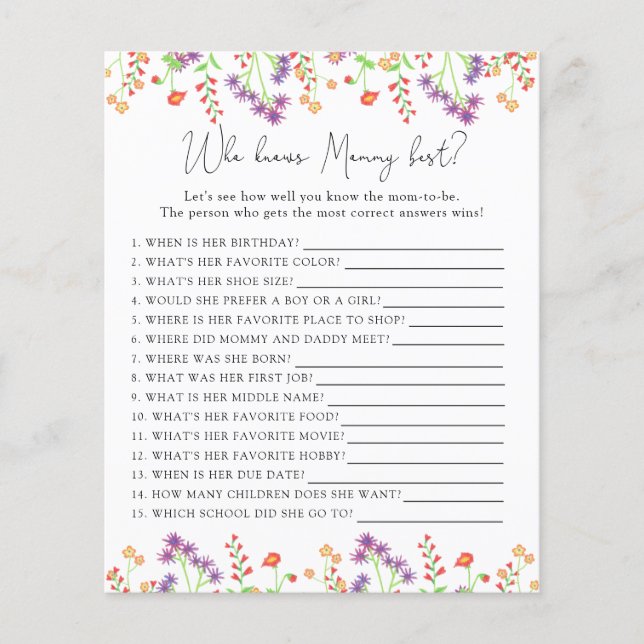 Lámina Flores silvestres que mejor conoce a MOMMY (Anverso)