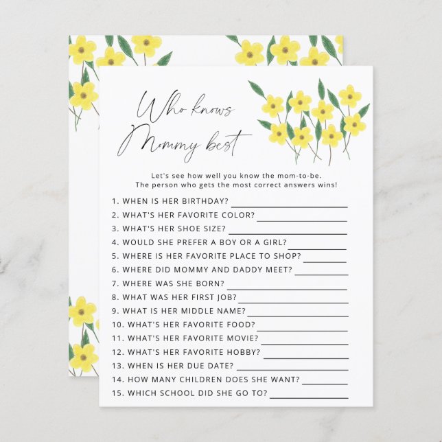 Lámina Flores silvestres Quién conoce el mejor juego de m (Anverso / Reverso)